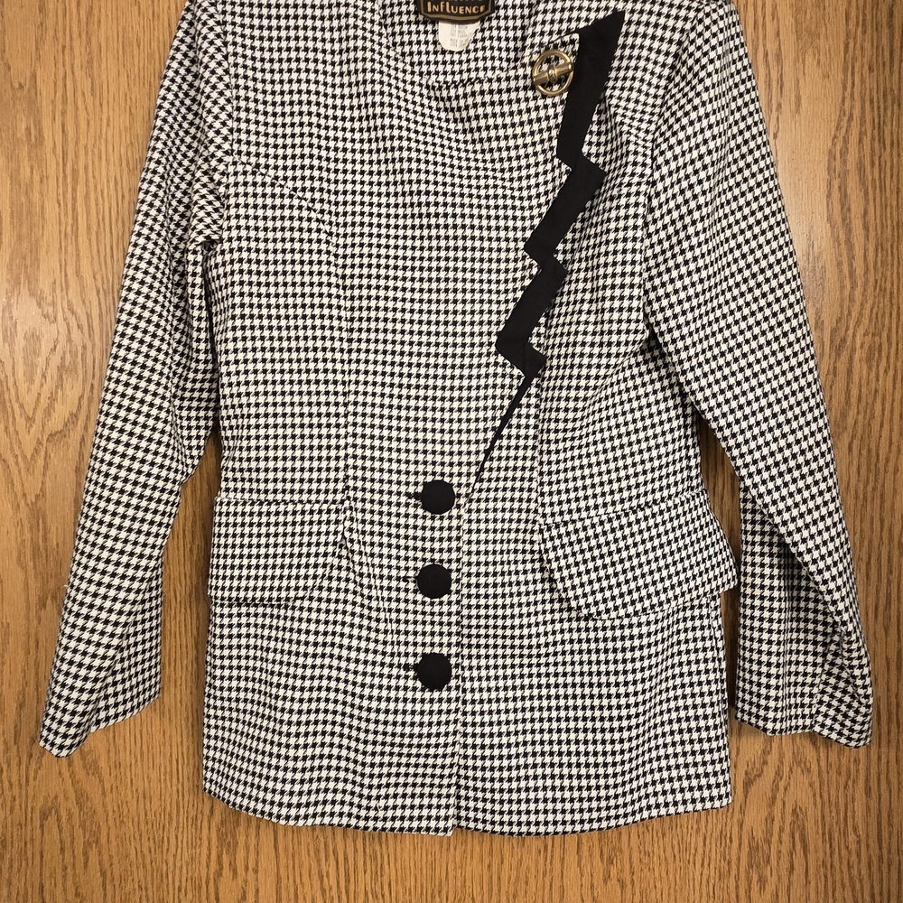 Black and White Wool Houndstooth Blazer